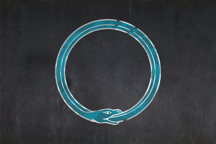 Foto símbolo de ouroboros dibujado en una pizarra