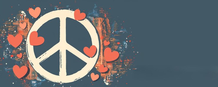 Símbolo de paz rodeado de corazones Ilustración para el Día Internacional de la Paz con Copia Espacio Profundidad de campo