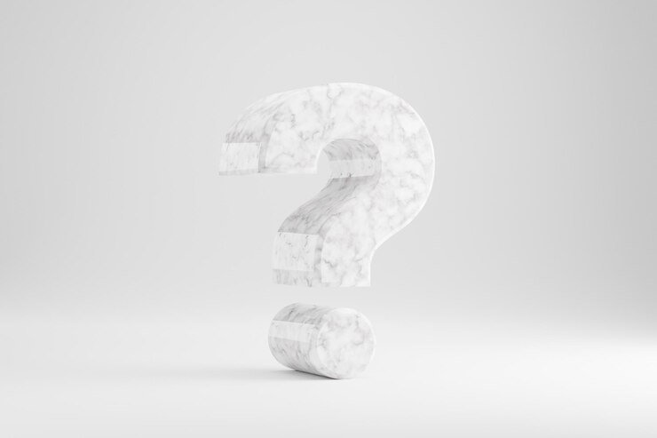 Foto símbolo de pregunta 3d de mármol. signo de mármol blanco aislado sobre fondo blanco. alfabeto de piedra de mármol brillante. carácter de fuente renderizado 3d.