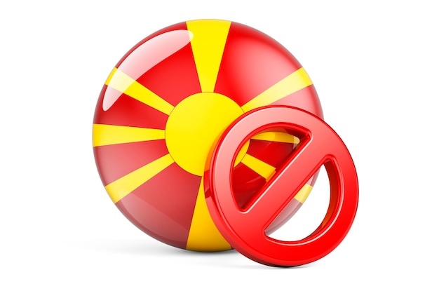 Símbolo prohibido con bandera macedonia Prohibición en concepto de Macedonia renderizado 3D