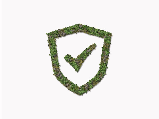 Símbolo de protección de seguridad verde Símbolo de protección de la naturaleza aislado con forma de bosque y montaña