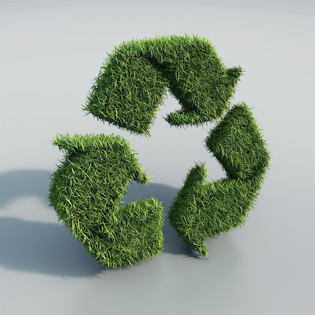 Símbolo de reciclaje en 3D hecho de hierba