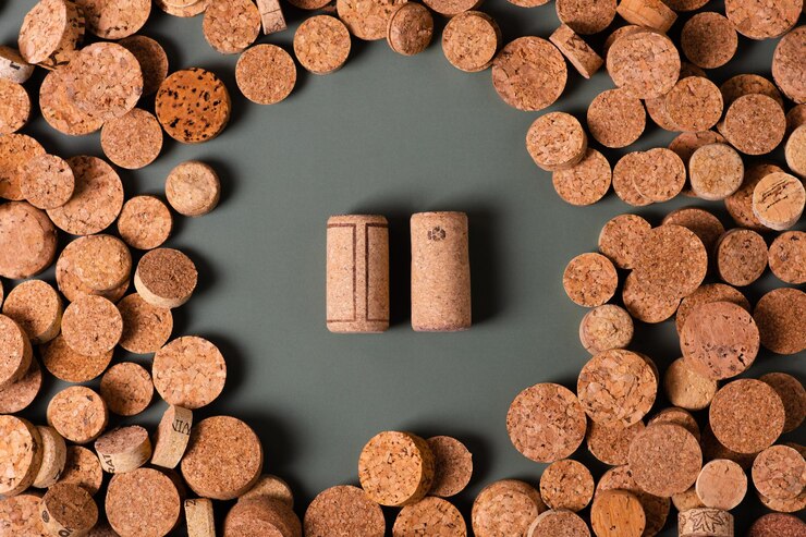Foto símbolo de reciclaje y corcho de vino para uso secundario