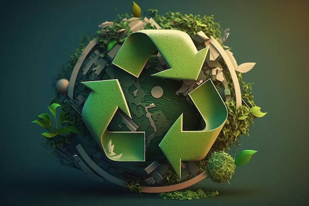Símbolo de reciclaje con fondo de tierra ecológico IA generativa