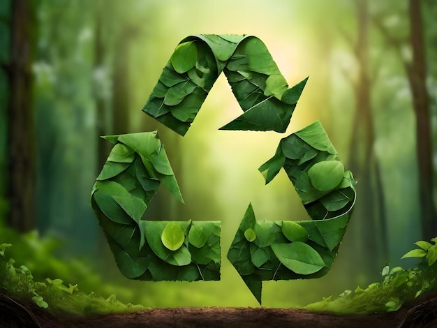 Símbolo de reciclaje hecho con hojas verdes Diseño de carteles y pancartas de la campaña de reciclado