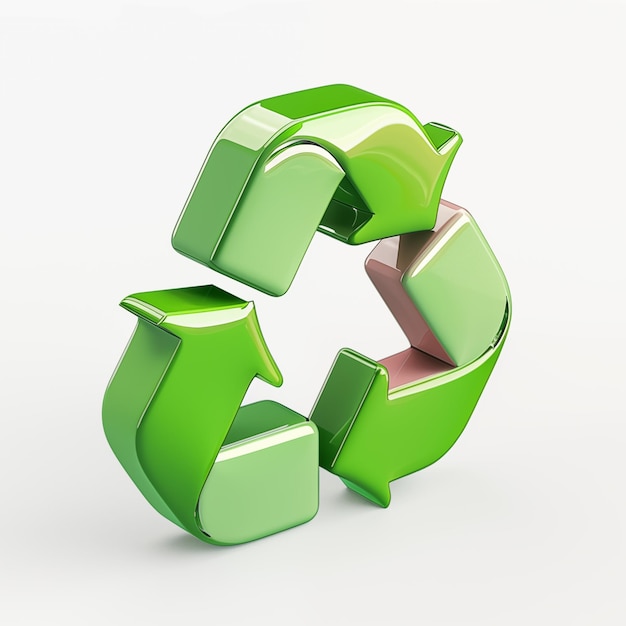 Foto símbolo de reciclaje verde hecho de tres flechas de persecución de objetos 3d aislados sobre fondo blanco