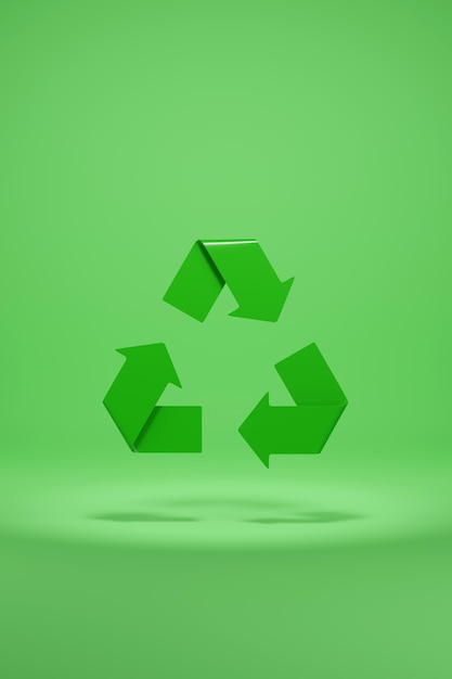 Símbolo de reciclaje verde con ilustración 3d de espacio de copia