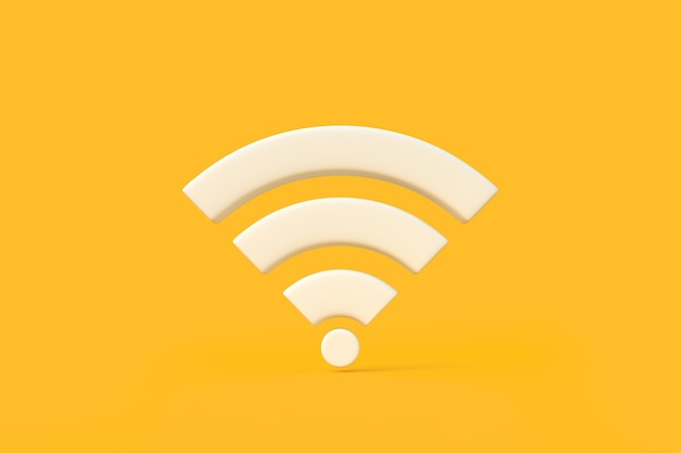 Símbolo de red inalámbrica blanca sobre fondo amarillo Concepto de diseño de icono WiFi Señal Wifi 3D render