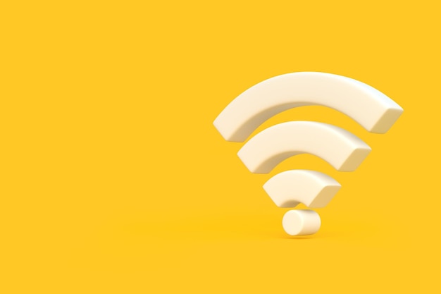 Símbolo de red inalámbrica blanca sobre fondo amarillo Concepto de diseño de icono WiFi Señal Wifi 3D render