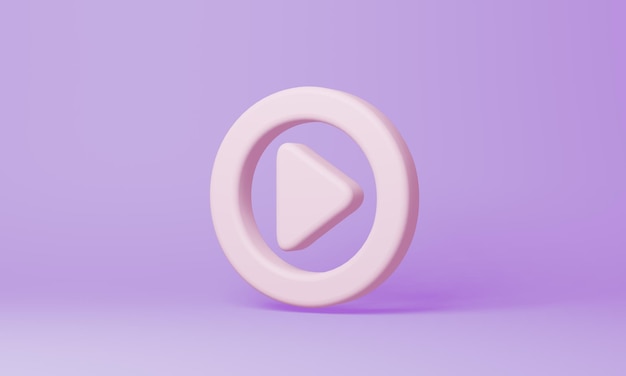 Símbolo de reproducción mínima en la representación 3d de fondo púrpura