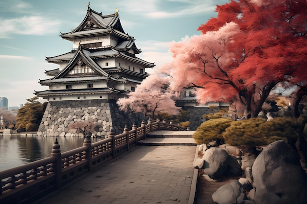 Foto un símbolo de la resistencia el castillo japonés rompido sucumbe a las fuerzas del cambio