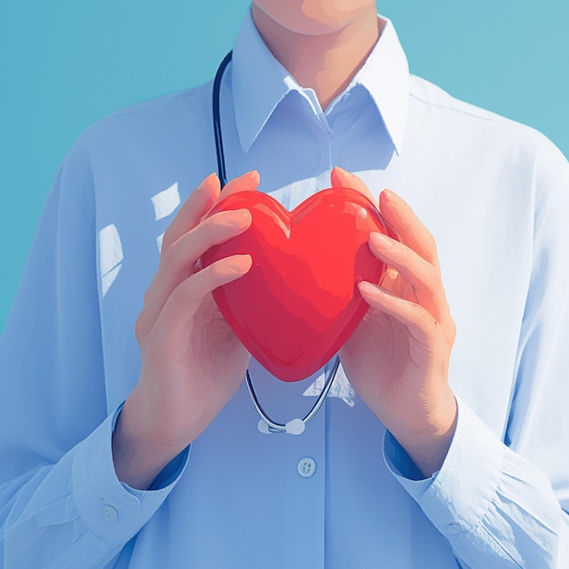 Símbolo de la salud hombre sostiene un corazón rojo que representa el seguro de salud para las redes sociales Post Size