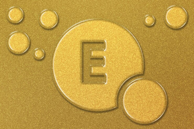 Foto símbolo de salud de vitamina e concepto de vitamina tocoferoles tocotrienoles función antioxidante fondo dorado