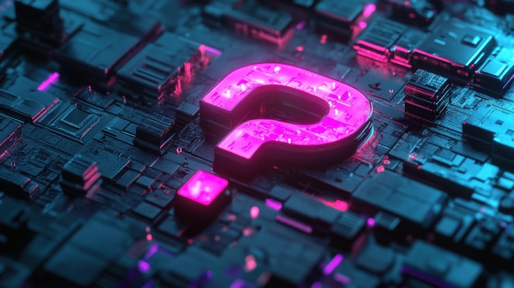 Foto símbolo de signo de interrogación brillante tonos vibrantes iluminando un espacio abstracto futurista creando un aire de intriga