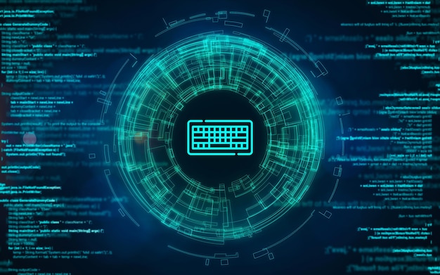 Símbolo de teclado en el mundo cibernético de la codificación Un nuevo enfoque del mundo