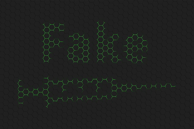 Símbolo de vacuna falsa, hechos del virus COVID 19, medicina falsa de coronavirus, hexágono verde