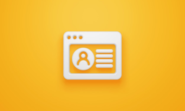 Símbolo de ventana de información de usuario mínimo sobre fondo amarillo representación 3d