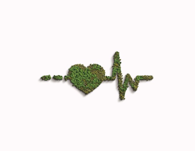 Símbolo verde da pulsação do coração Ilustração verde simbólica do pulso do coração no fundo branco
