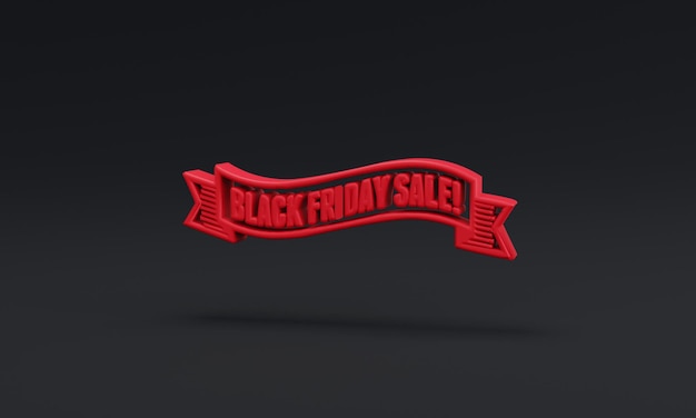 Foto símbolo vermelho mínimo do conceito de compras da black friday no banner 3d de fundo preto para compras on-line