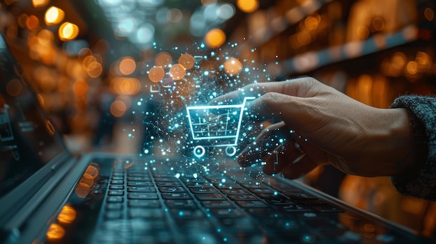 Símbolo virtual de compras con una interfaz de usuario moderna para computadora y teléfono inteligente