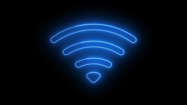 Símbolo de WiFi azul neón que brilla en un fondo oscuro