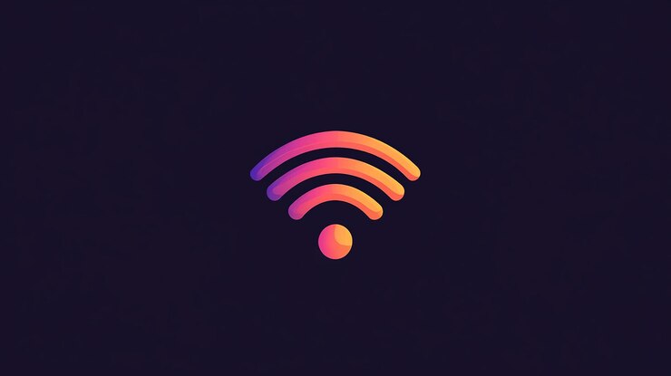 Foto un símbolo wifi de gradiente estilizado en un fondo azul oscuro
