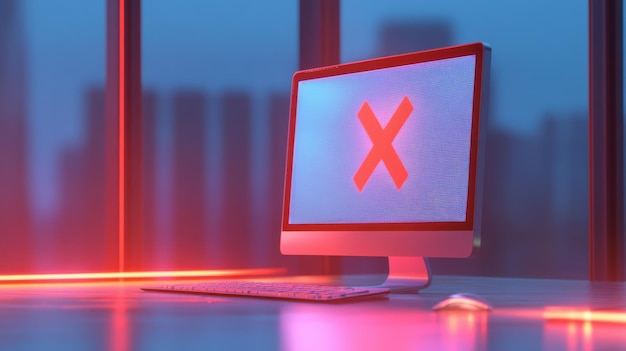Símbolo de x rojo en la pantalla de la computadora