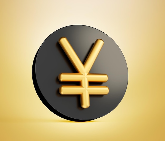 Símbolo de yen hecho de oro con icono negro aislado sobre fondo blanco ilustración 3d