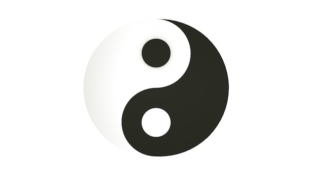 Símbolo de Yin y Yang aislado sobre fondo blanco. Representación 3D