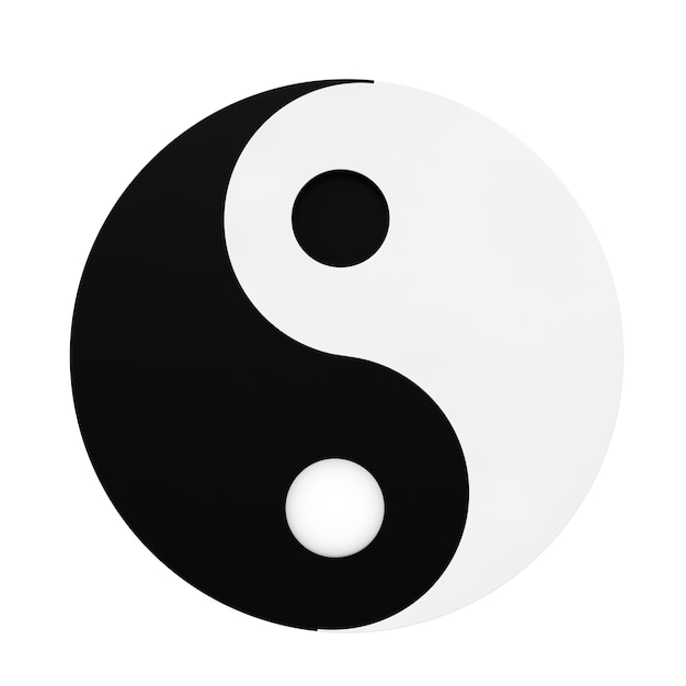 Símbolo de Yin Yang de armonía y equilibrio sobre un fondo blanco. Representación 3D.