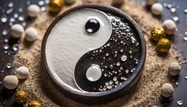 Foto símbolo yin yang que representa el equilibrio y la armonía en blanco y negro