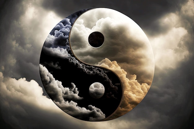 Símbolo de Yinyang representado en el cielo como nube y nube