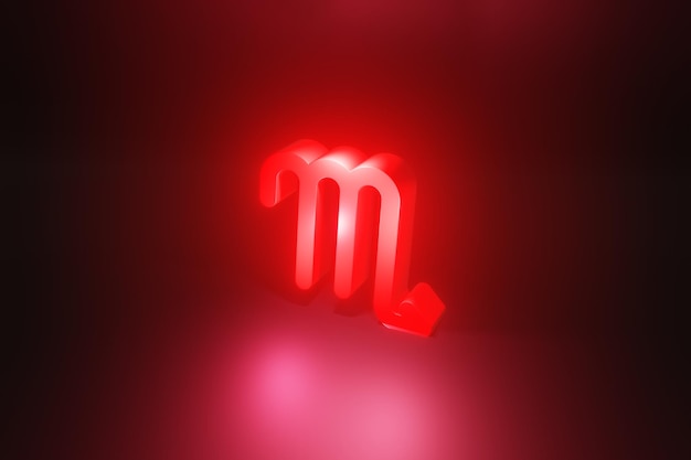 Símbolo del zodiaco de neón rojo de Escorpio, signo del horóscopo de brillo de neón rojo 3D render