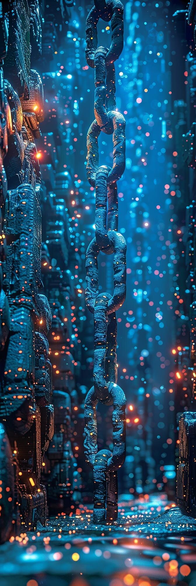Foto símbolos de blockchain dentro de un colorido patrón de números