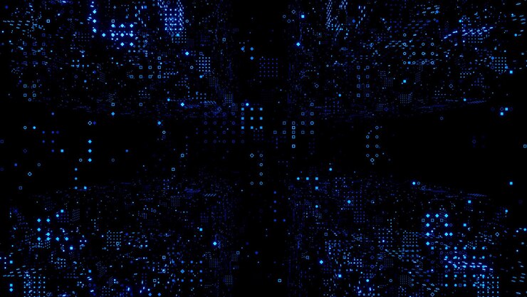 Símbolos brilhantes de luzes azuis abstratas EffectFuturistic big data informationModelo e ilustração 3D