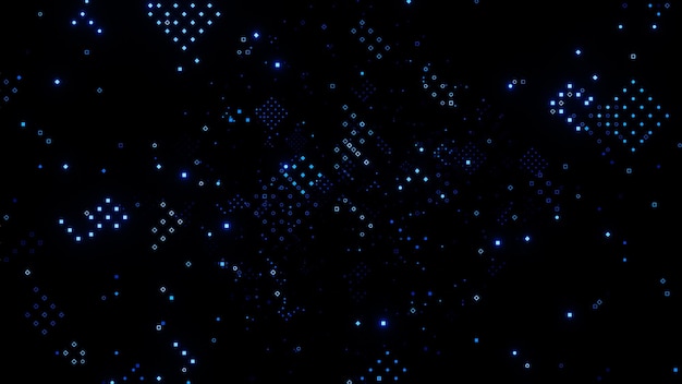 Símbolos brilhantes de luzes azuis abstratas EffectFuturistic big data informationModelo e ilustração 3D