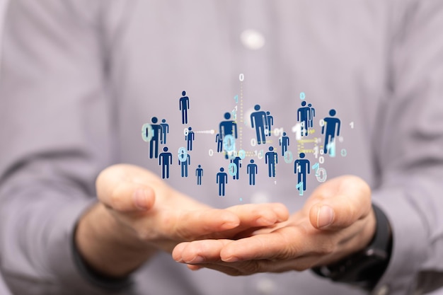 Símbolos conectados en 3D para el concepto de comunicación interactiva y global