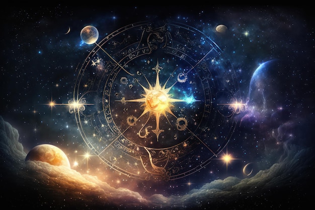 Símbolos do zodíaco e pano de fundo do templo sagrado astrologia alquimia mágica feitiçaria e cristais estrutura enigmática