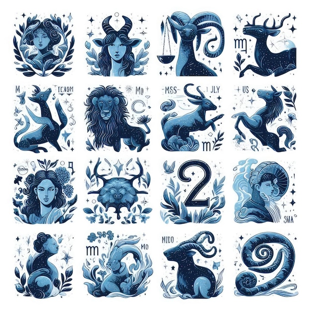 Foto símbolos dos signos do zodíaco em design azul