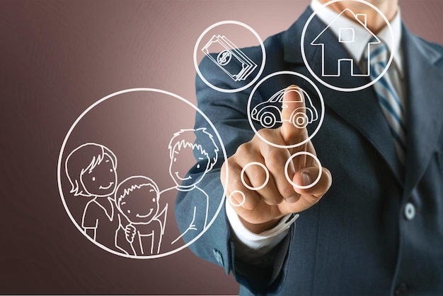 Símbolos de empresario y negocios en el fondo