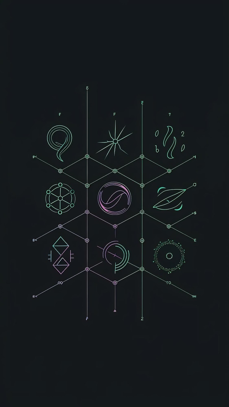 Foto símbolos energéticos gráficos científicos místicos minimalistas perfectos para diseñadores web editores y co