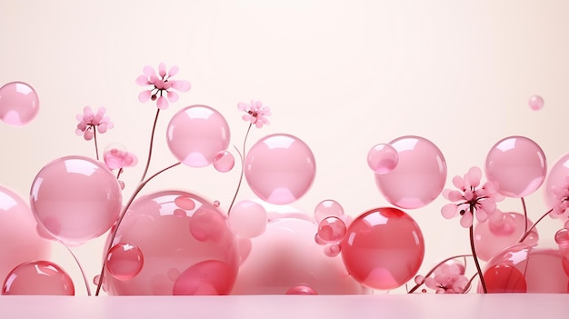 símbolos estilizados de flores plantas de diversão bolhas doces em fundo rosa pálido