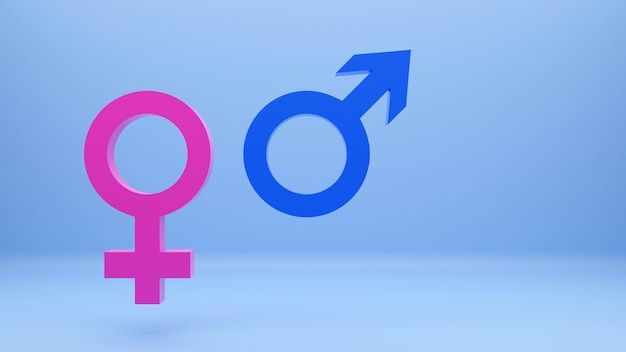Símbolos femininos e masculinos. Ilustração 3d estilizada.
