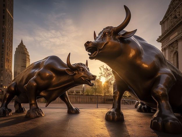 Símbolos de fuerza Estatuas de bronce de toros y osos