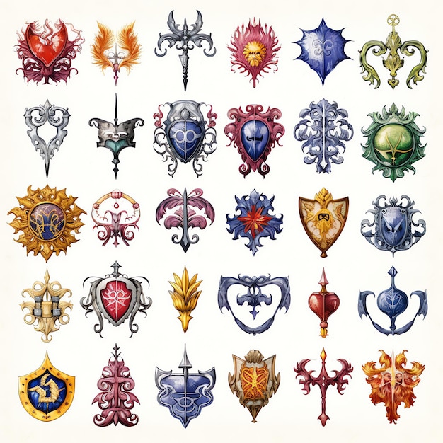 Foto símbolos heráldicos fantasía de acuarela medieval
