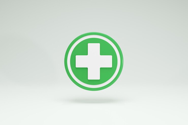 Símbolos de icono de hospital de representación 3D Vista frontal de fondo de color verde