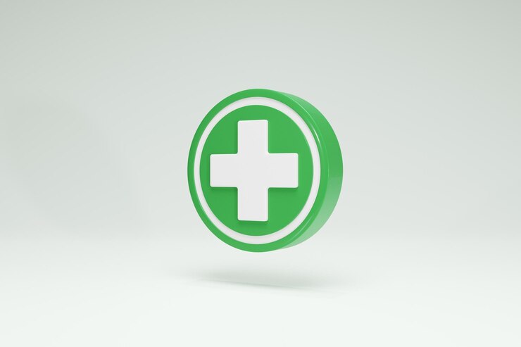 Símbolos de icono de hospital de representación 3D Vista lateral de fondo de color verde