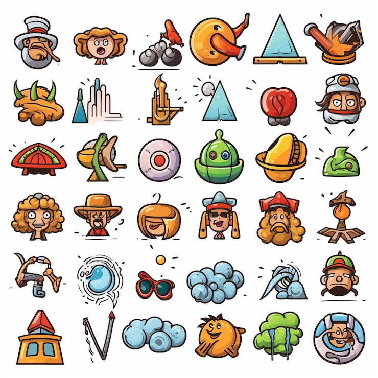 Foto símbolos ilustración vectorial de dibujos animados 2d en fondo blanco