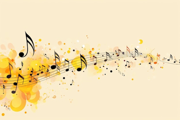 Foto símbolos de melodía musical vectorial en mancha amarilla