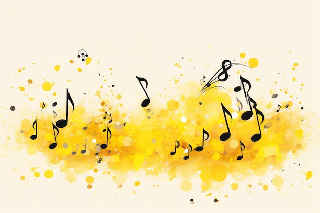 Foto símbolos de melodía musical vectorial en mancha amarilla
